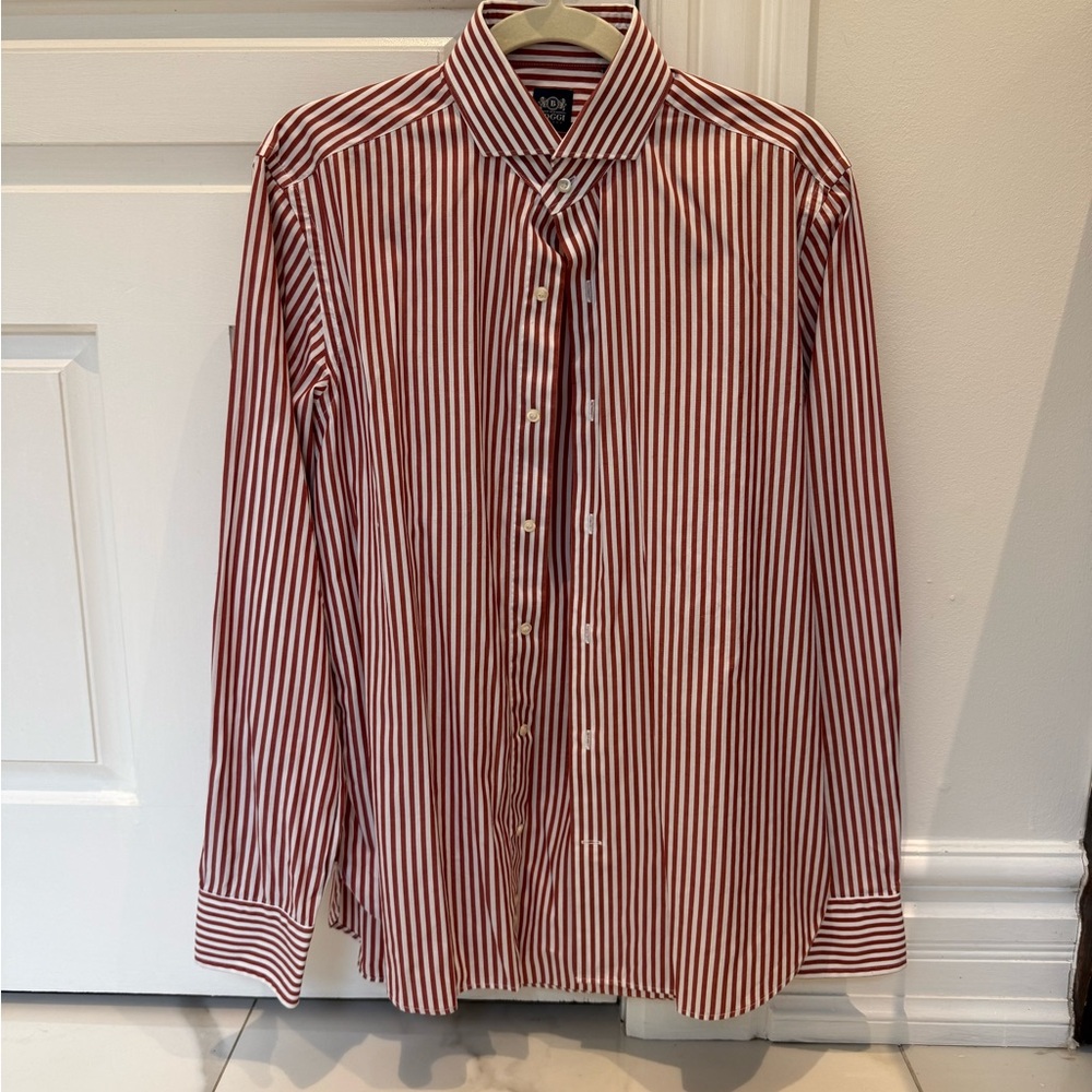 Boggi Milano Men's Red and White Striped Dress Shirt